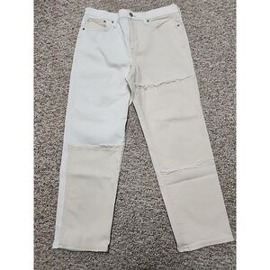 J CREW 30 High-rise classic Cream Beige straight-leg jean with patches